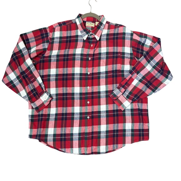 L.L. Bean Other - LL Bean Mens XL Plaid Button Down Shirt Red White Green Cotton Made in USA